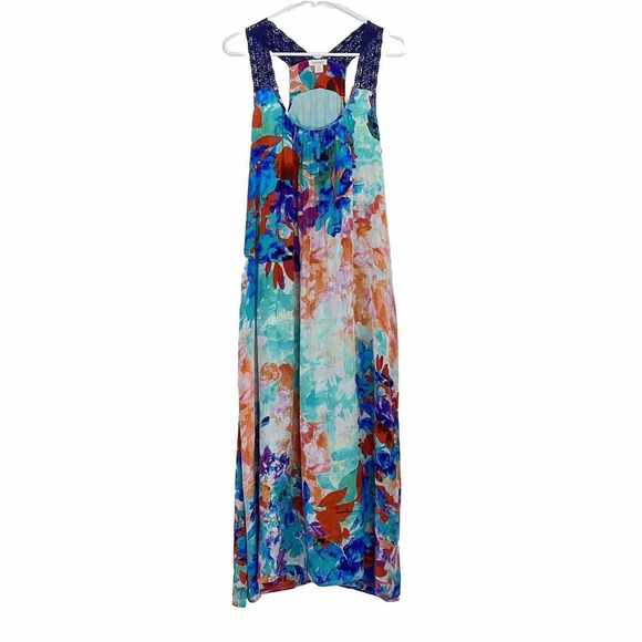 Sundance Dresses & Skirts - Sundance Maxi Dress Womens Size PXS Blue Floral Tropical Beachy Racerback Pocket